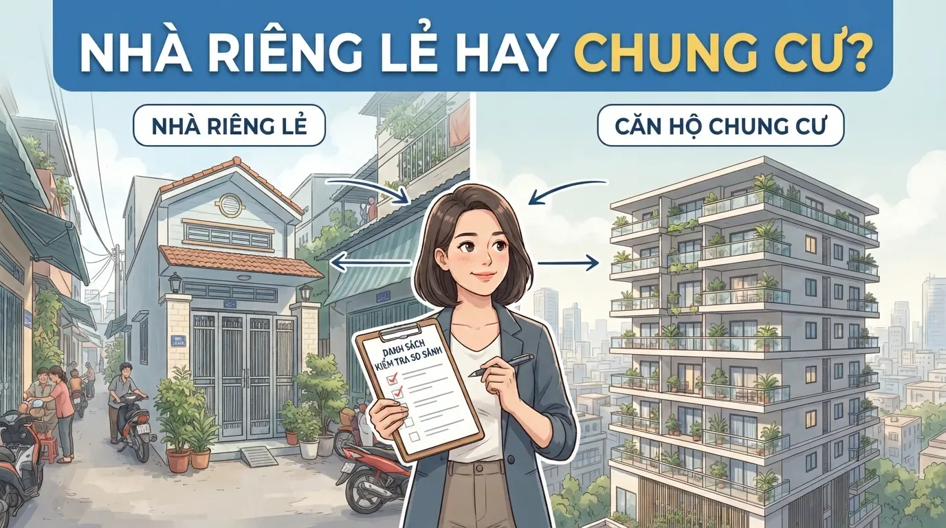Mỗi lựa chọn có ưu nhược điểm riêng, quan trọng là phù hợp với mục tiêu mua nhà. So sánh nhà sổ chung và chung cư sổ riêng