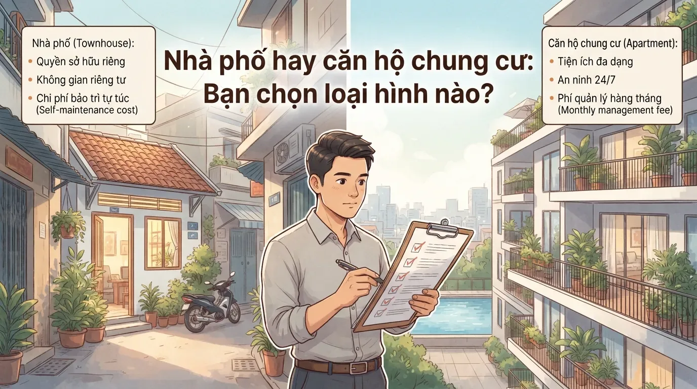 Mỗi lựa chọn có ưu nhược điểm riêng, quan trọng là phù hợp với mục tiêu mua nhà. So sánh nhà sổ chung và chung cư sổ riêng