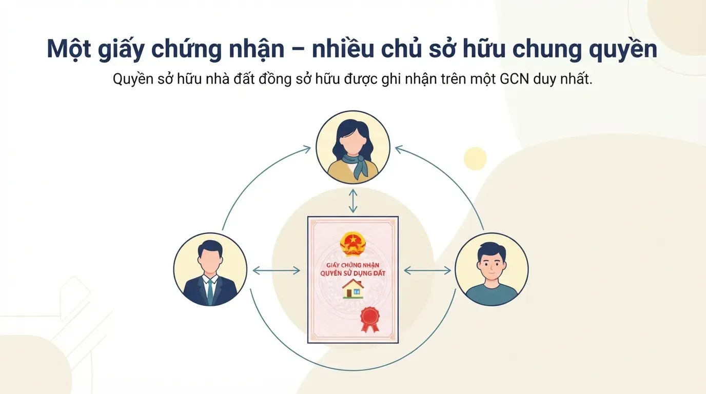 Nhà sổ chung cần làm rõ quyền của từng bên trước khi giao dịch. Minh họa nhà sổ chung có nhiều người đồng sở hữu