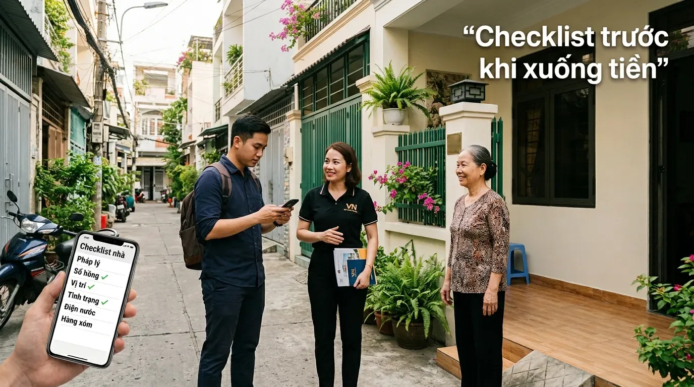 Kiểm tra kỹ trước khi cọc luôn dễ hơn xử lý tranh chấp sau khi đã chuyển tiền. Checklist trước khi đặt cọc mua nhà.