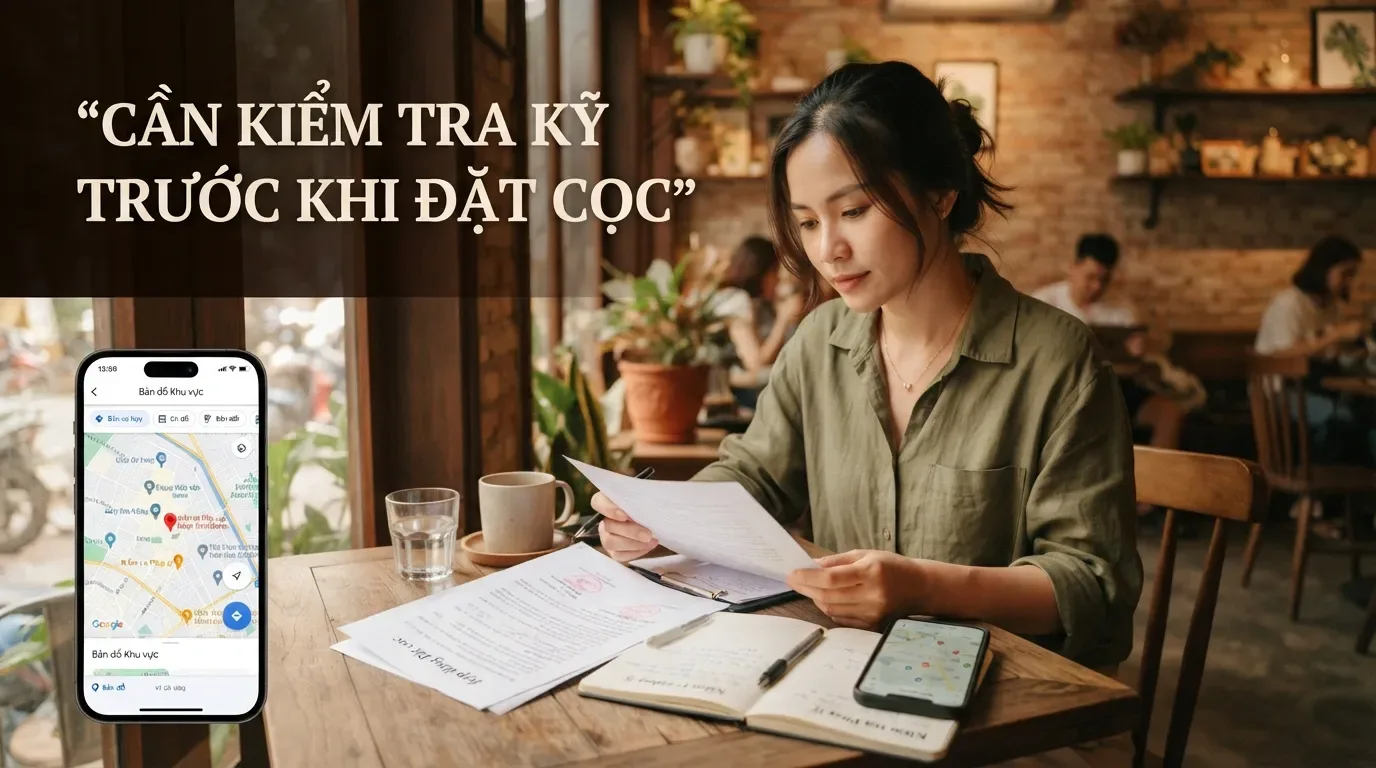 Đặt cọc nên là bước sau khi đã kiểm tra giấy tờ, không phải quyết định vội vì sợ mất căn. Người mua nhà kiểm tra pháp lý trước khi đặt cọc
