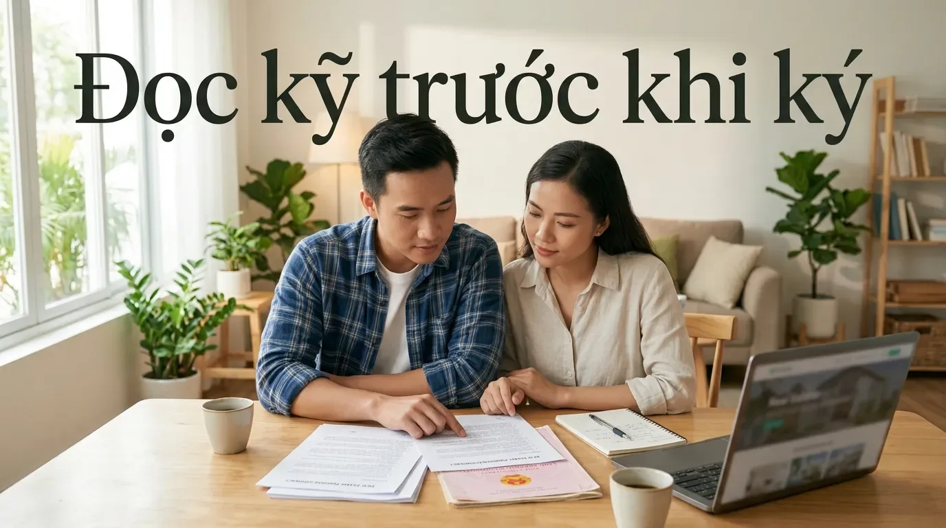 Người mua xem mẫu hợp đồng mua bán nhà đất trước khi ký.