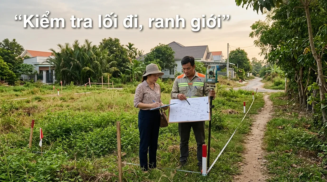 Kiểm tra ranh giới và lối đi khi mua đất sổ chung