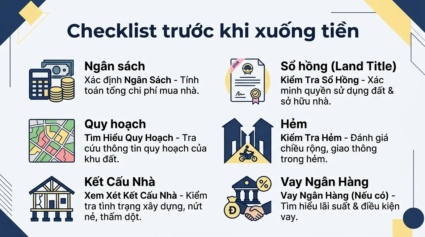 Checklist mua nhà sổ hồng riêng dưới 2 tỷ.