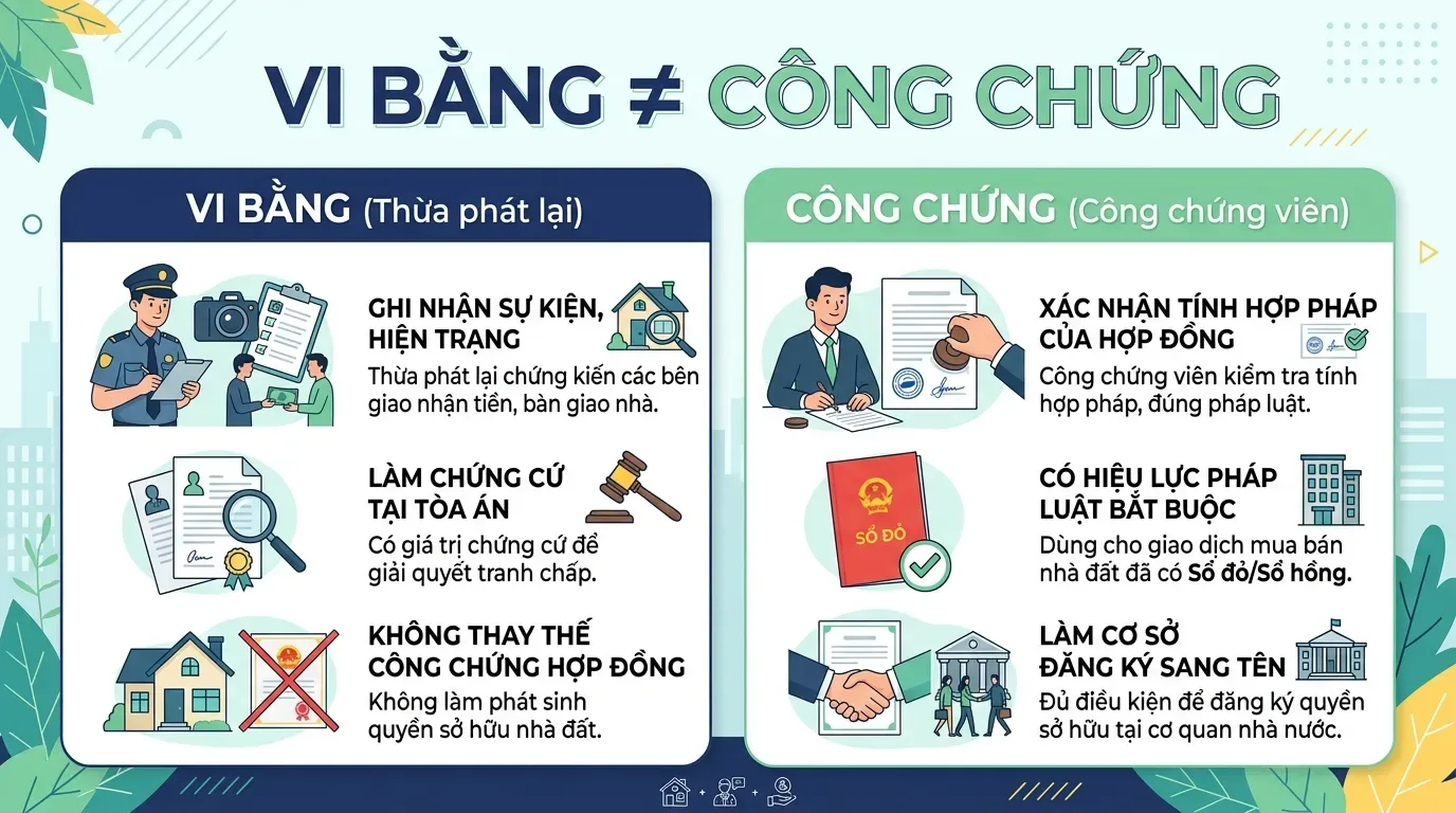 Vi bằng không thay thế công chứng mua bán nhà đất