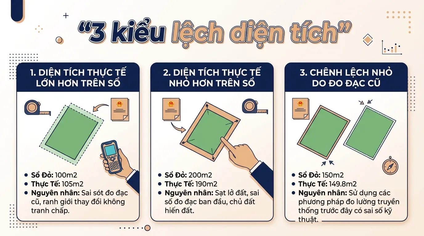 Ba trường hợp diện tích đất sai với sổ đỏ.