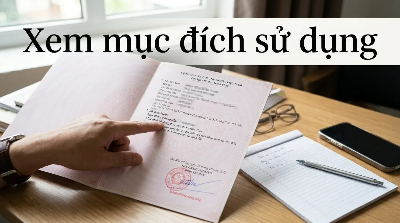 Kiểm tra mục đích sử dụng đất trên sổ đỏ.