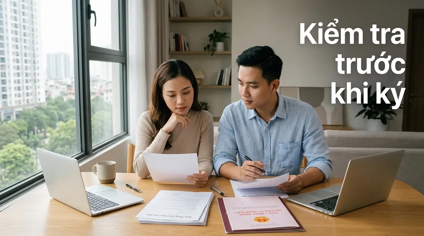 Người mua kiểm tra hợp đồng mua bán nhà trước khi ký.