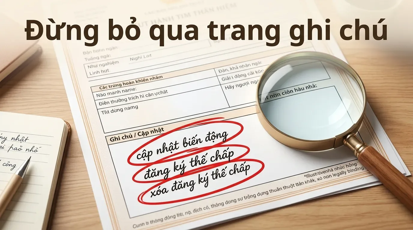 Kiểm tra trang ghi chú và thế chấp trên sổ đỏ sổ hồng