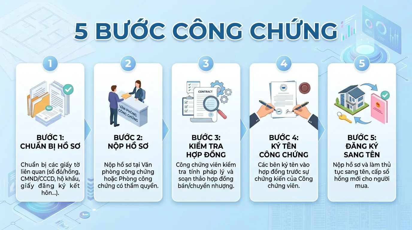 Quy trình công chứng mua bán nhà đất 5 bước.