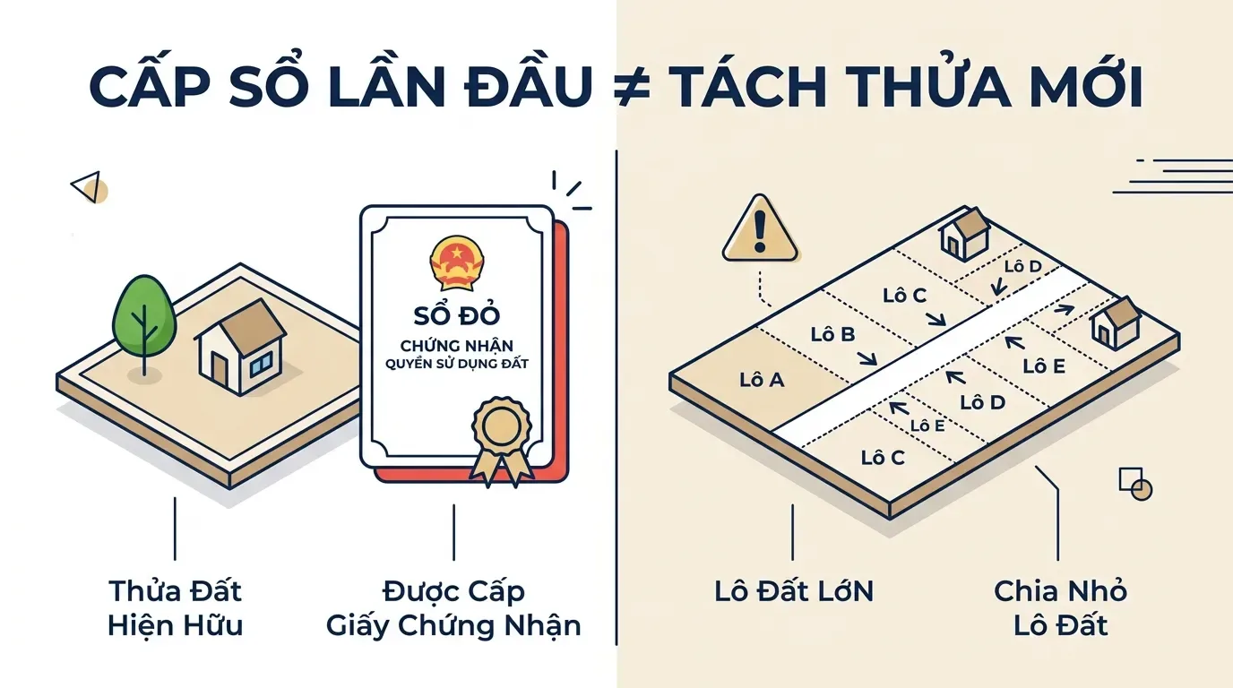 Phân biệt cấp sổ lần đầu và tách thửa đất.