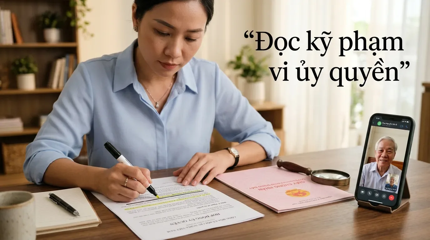 Người mua kiểm tra phạm vi giấy ủy quyền nhà đất.