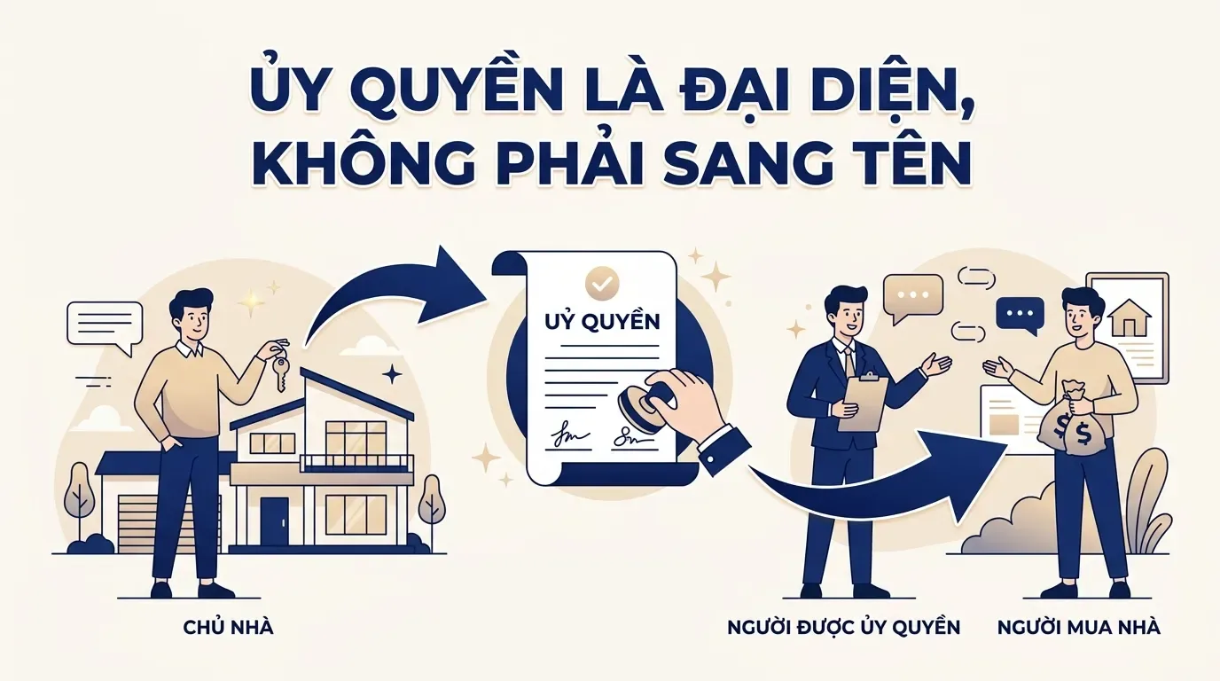 Cơ chế ủy quyền mua bán nhà đất giữa chủ sở hữu và người đại diện.