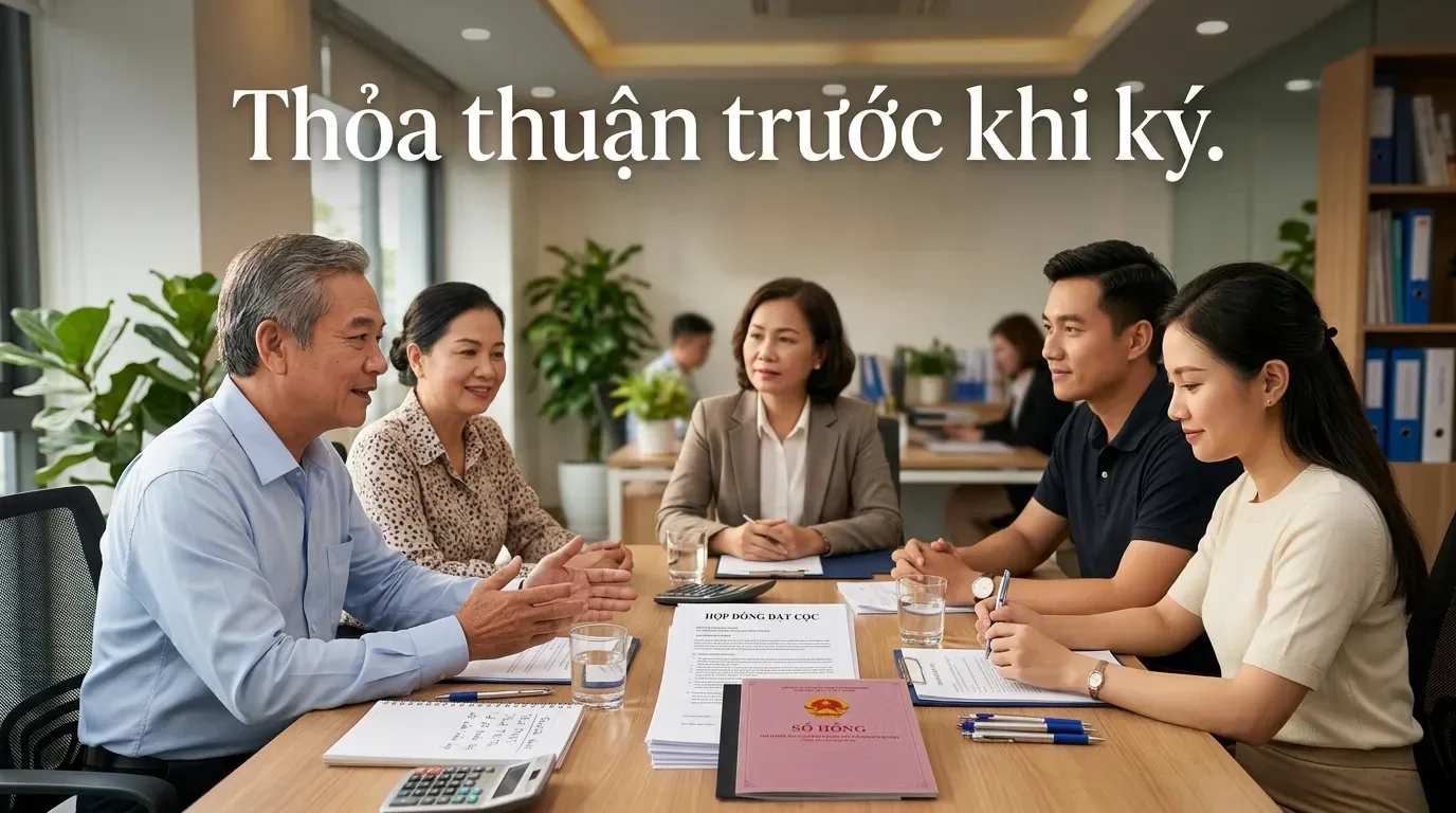 Thỏa thuận phí công chứng mua bán nhà đất giữa bên mua và bên bán.
