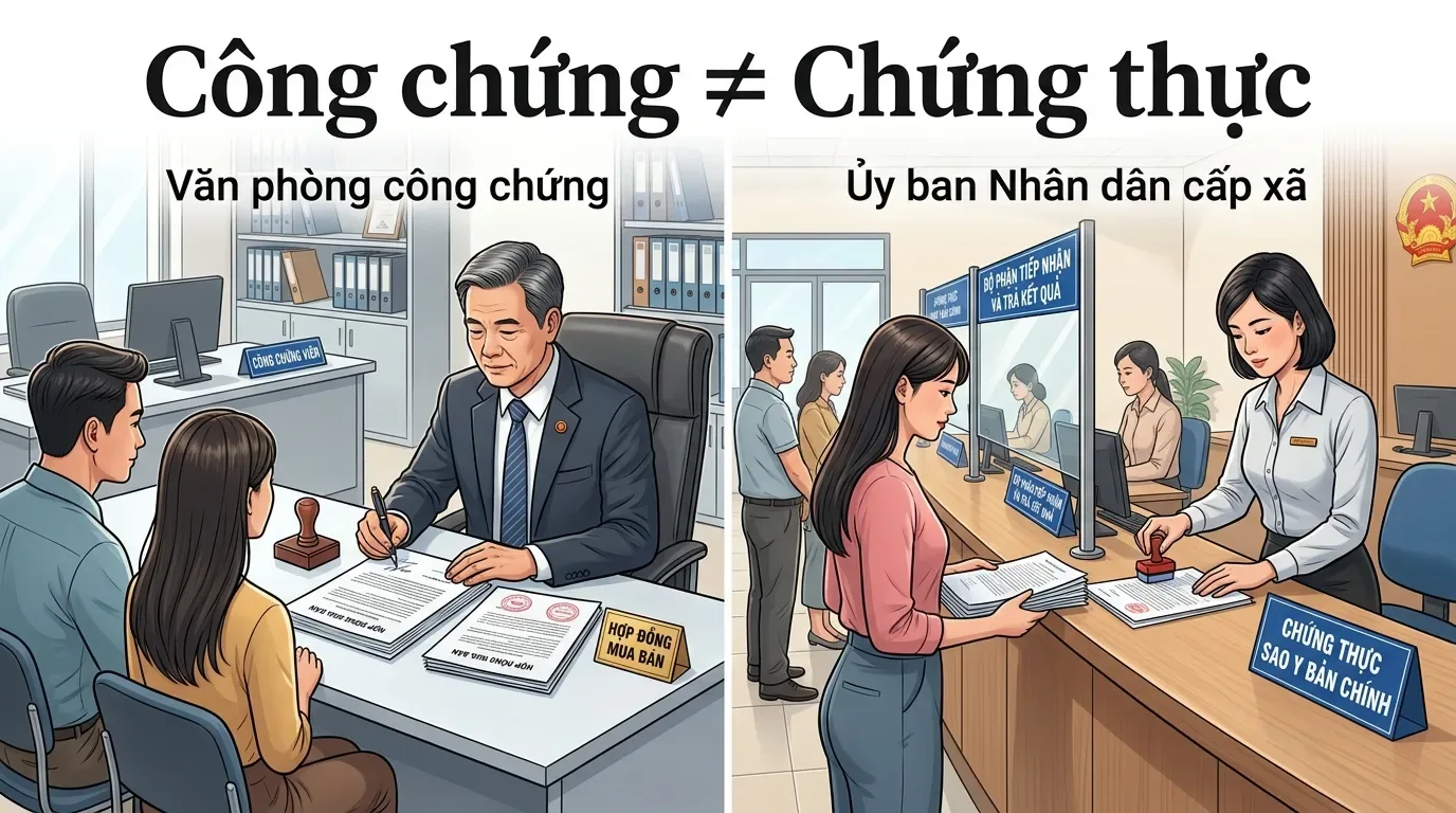 Phân biệt công chứng và chứng thực nhà đất.