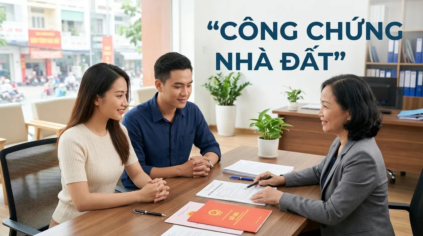 Công chứng mua bán nhà đất tại văn phòng công chứng.