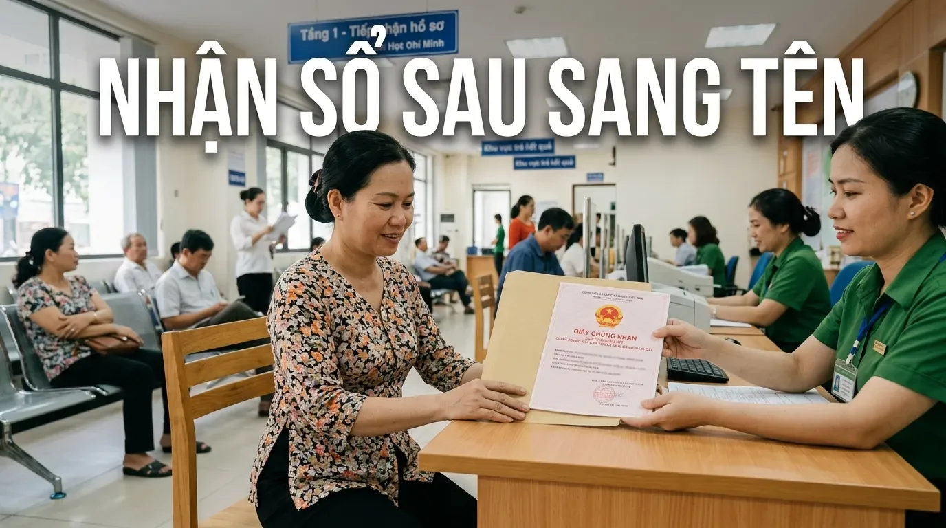 Nhận sổ đỏ sau khi sang tên nhà đất.