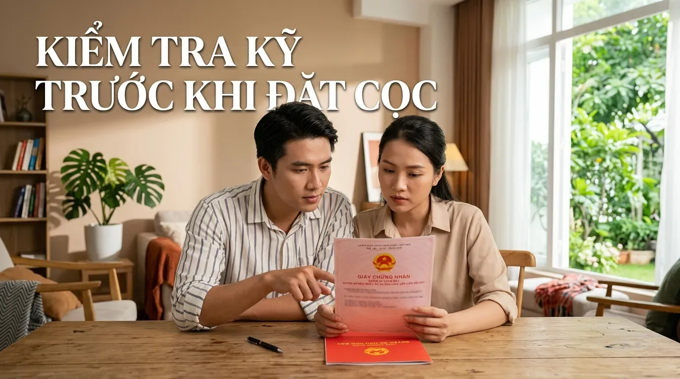 Người mua kiểm tra sổ đỏ hộ gia đình trước khi đặt cọc.