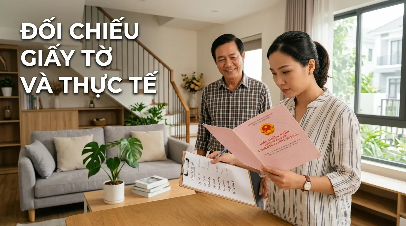 Người mua kiểm tra giấy tờ và hiện trạng nhà đất.