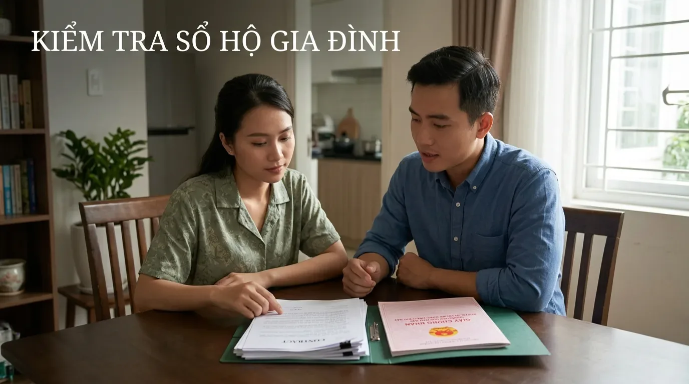Người mua nhà kiểm tra sổ đỏ hộ gia đình.