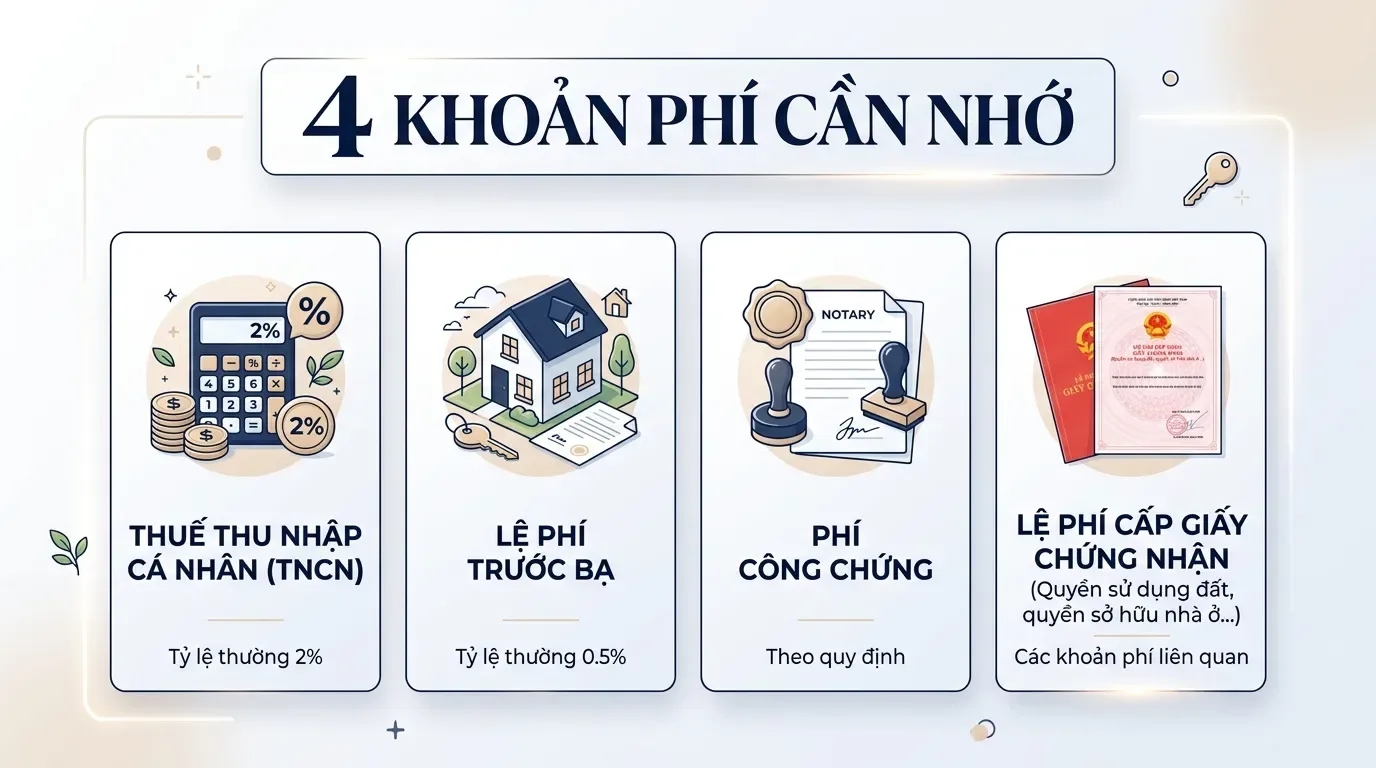 Các khoản phí sang tên sổ đỏ khi mua bán nhà đất.