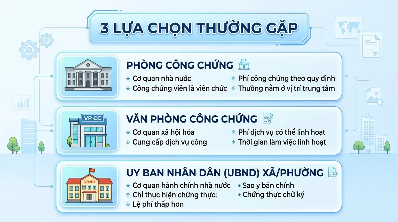 so sánh phòng công chứng văn phòng công chứng và UBND xã