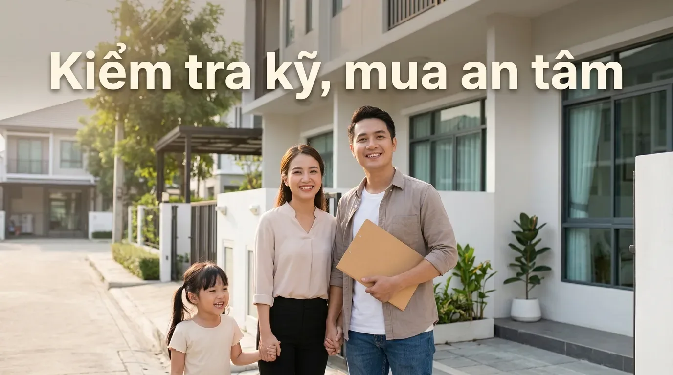Gia đình mua nhà an tâm sau khi kiểm tra pháp lý.