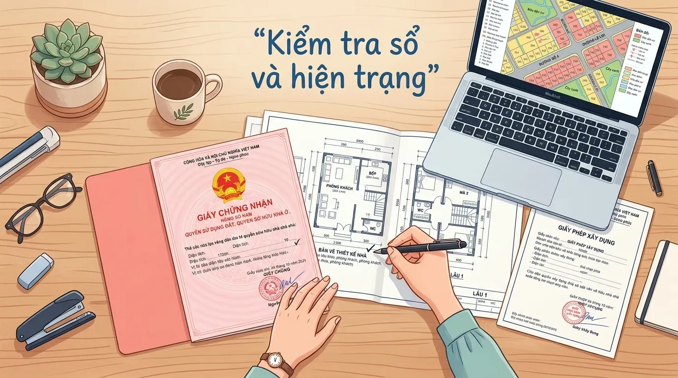 Kiểm tra sổ hồng và giấy phép xây dựng khi mua nhà.