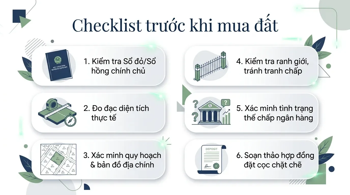 Checklist kiểm tra đất trước khi mua khi diện tích không khớp sổ đỏ.