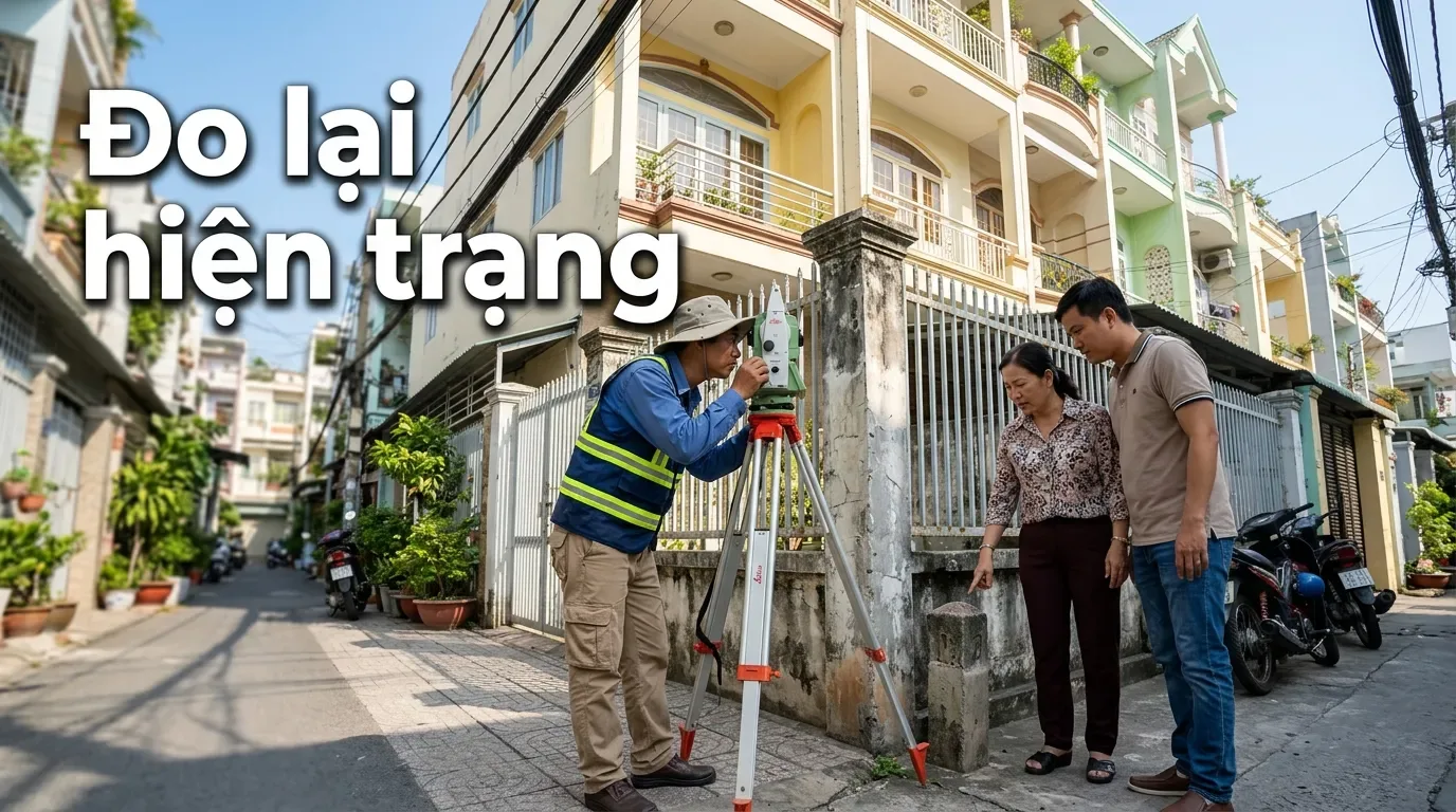 Đo đạc lại hiện trạng khi diện tích đất sai với sổ đỏ.