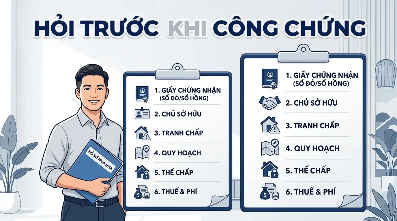 Checklist hỏi phí công chứng mua bán nhà đất trước ngày ký.