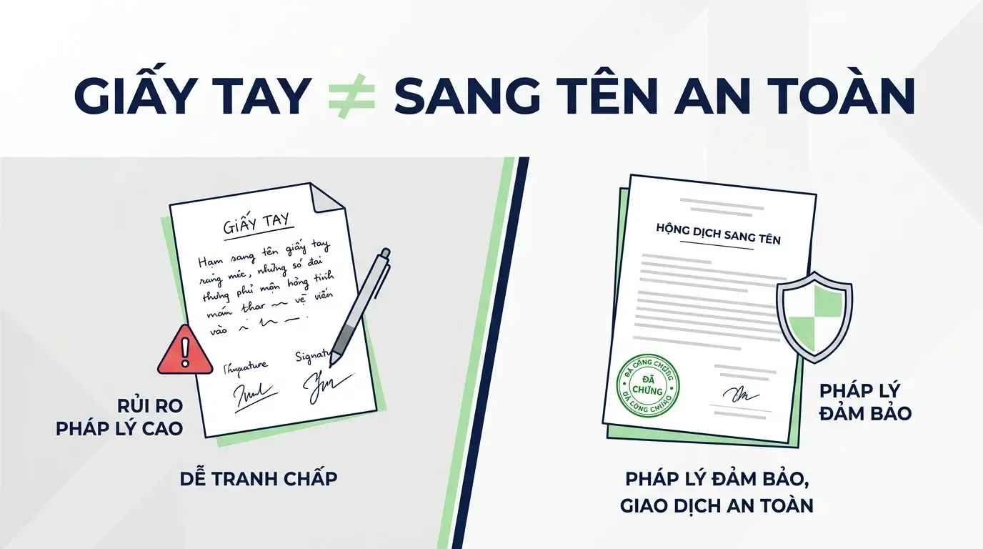 Phân biệt giấy tay và hợp đồng công chứng khi mua nhà đất.