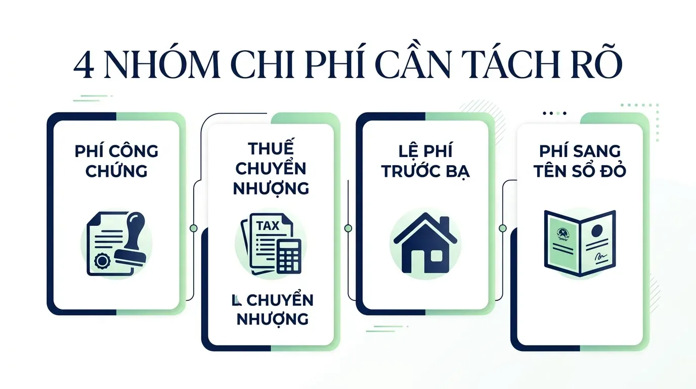 Infographic phân biệt phí công chứng thuế và phí sang tên nhà đất.