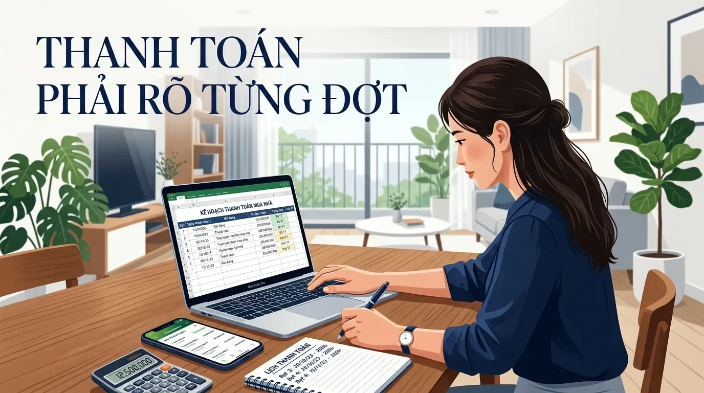 Kiểm tra tiến độ thanh toán trong hợp đồng mua bán nhà.