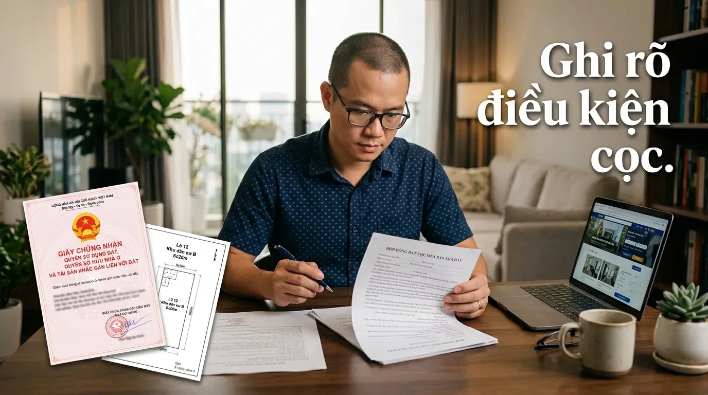 Người mua đọc hợp đồng đặt cọc khi diện tích đất chưa rõ.