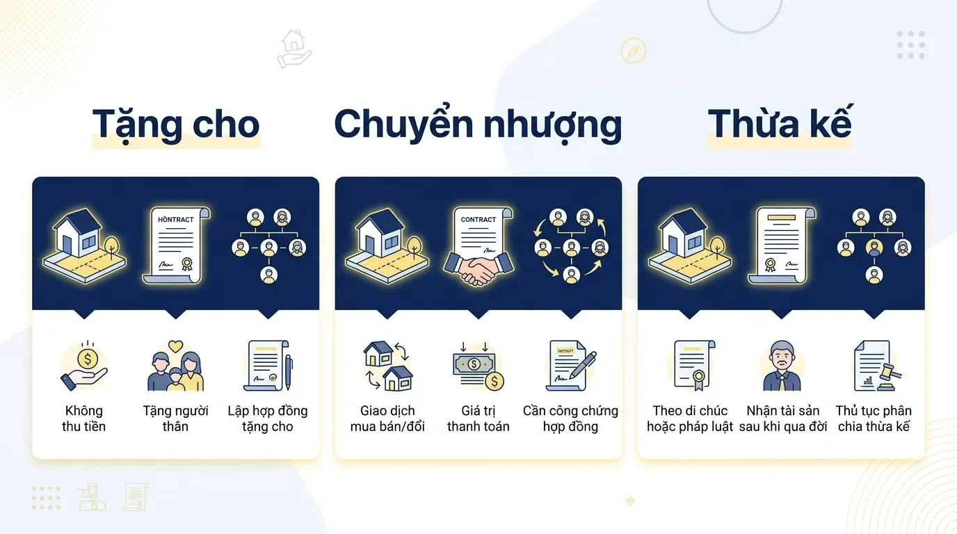 Phân biệt tặng cho chuyển nhượng thừa kế nhà đất.