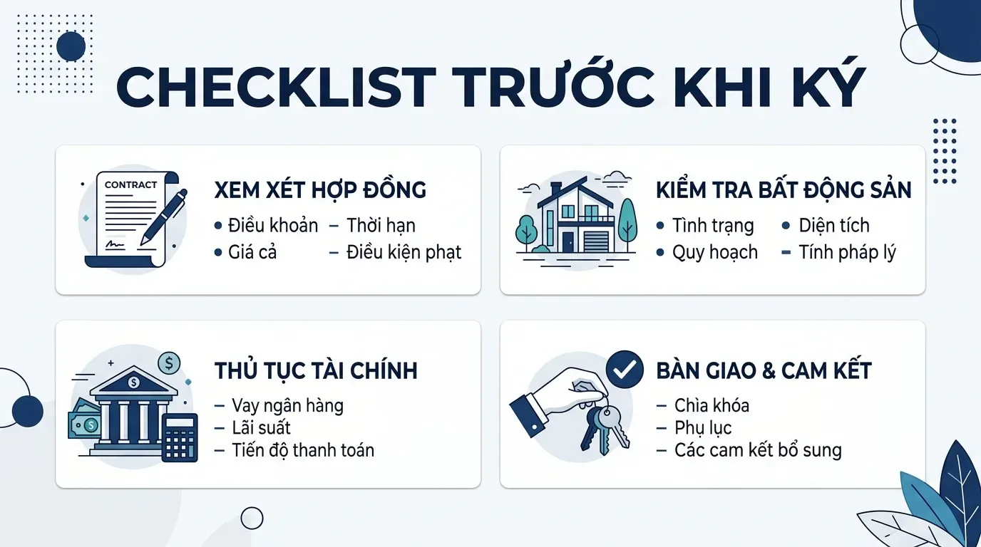 Checklist điều khoản hợp đồng mua bán nhà cho người mua.