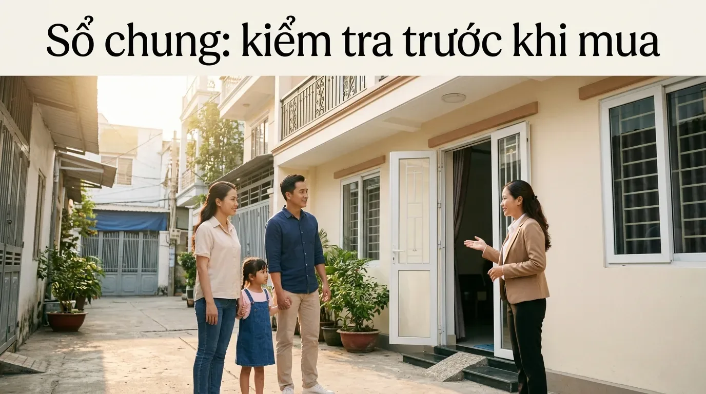 Gia đình trẻ xem nhà sổ chung trước khi mua.
